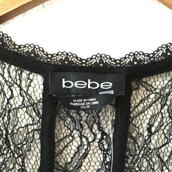 NWT Bebe Multi Media Lace Midi Dress Black Nude - Picture 6 of 8